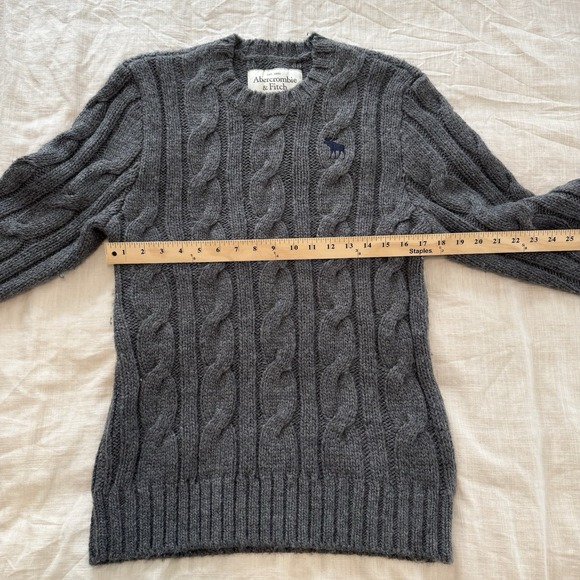 VTG Abercrombie & Fitch Men's Cable Knit‎ Gray Sweater Heavyweight Pullover Y2K - Picture 3 of 5